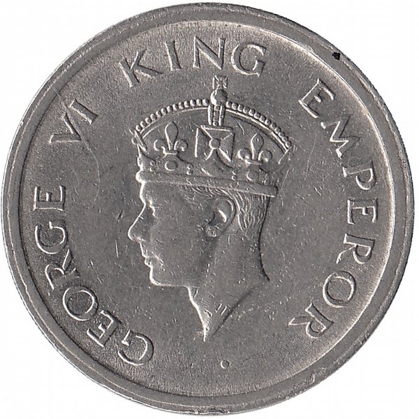 Британская Индия 1 рупия 1947 год (отметка МД: "♦" - Бомбей)