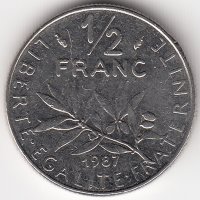 Франция 1/2 франка 1987 год