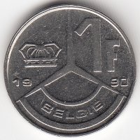 Бельгия (Belgie) 1 франк 1990 год