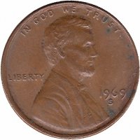 США 1 цент 1969 год (S)