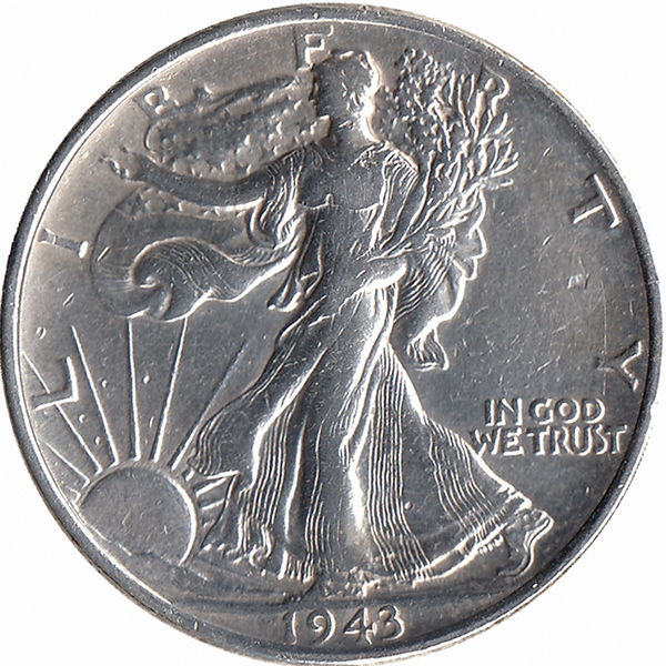 США 1/2 доллара 1943 год (без отметки МД). Шагающая Свобода.
