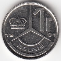 Бельгия (Belgie) 1 франк 1991 год