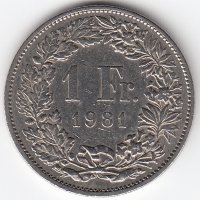Швейцария 1 франк 1981 год