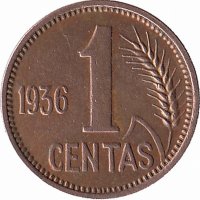 Литва 1 цент 1936 год