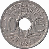 Франция 10 сантимов 1922 год