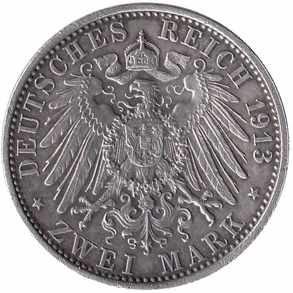 Германия (Пруссия) 2 марки 1913 год (XF+)