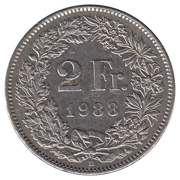 Швейцария 2 франка 1988 год