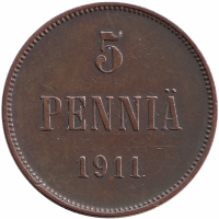 Финляндия (Великое княжество) 5 пенни 1911 год (XF) 