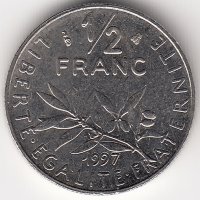Франция 1/2 франка 1997 год