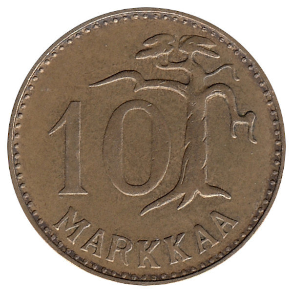 Финляндия 10 марок 1961 год (Тип 2. Тонкая "1")