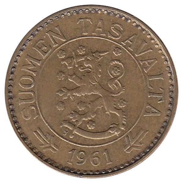 Финляндия 10 марок 1961 год (Тип 2. Тонкая "1")