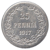 Финляндия (Великое княжество) 25 пенни 1917 год (орёл с короной) UNC 