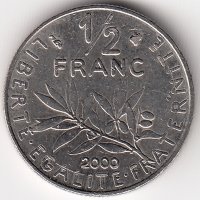 Франция 1/2 франка 2000 год