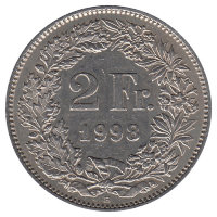 Швейцария 2 франка 1998 год