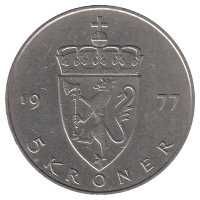 Норвегия 5 крон 1977 год