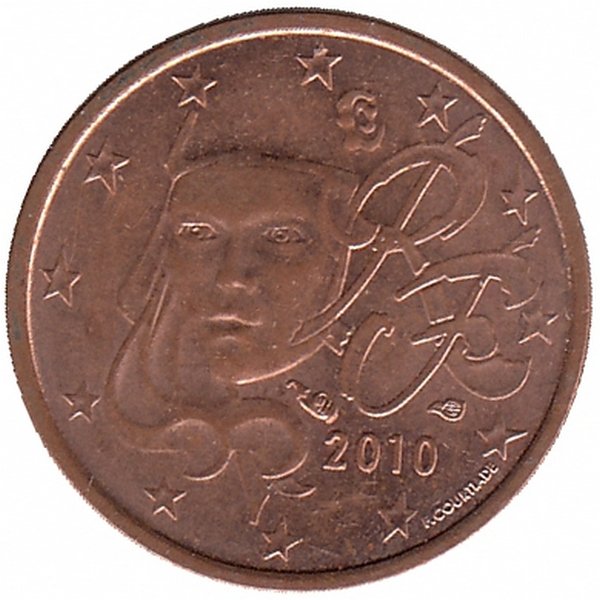Франция 1 евроцент 2010 год