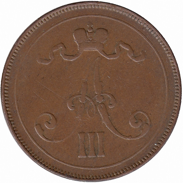 Финляндия (Великое княжество) 10 пенни 1891 год (редкая!)