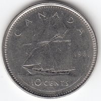 Канада 10 центов 1981 год
