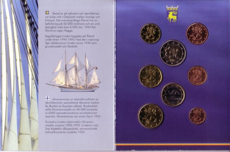 Финляндия набор ЕВРО из 8 монет с маркой 2006 год
