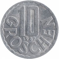 Австрия 10 грошей 1967 год