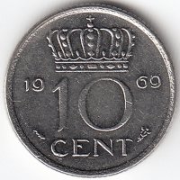 Нидерланды 10 центов 1969 год