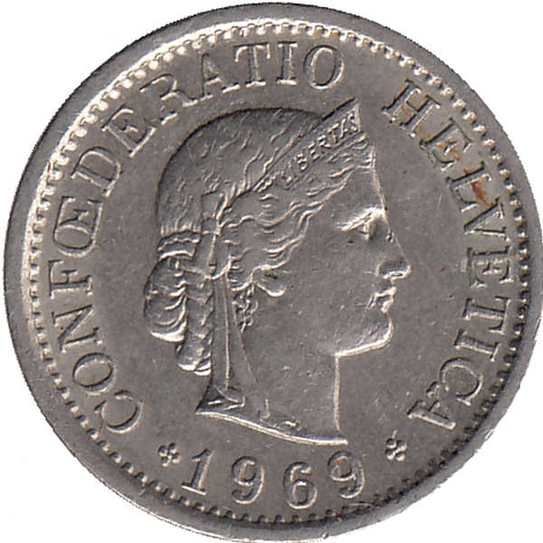 Швейцария 10 раппенов 1969 год