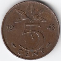 Нидерланды 5 центов 1948 год