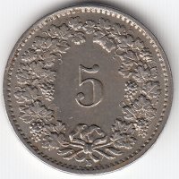 Швейцария 5 раппенов 1955 год