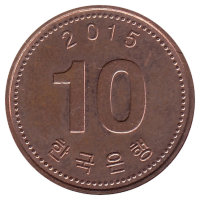 Южная Корея 10 вон 2015 год