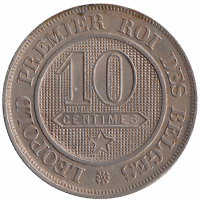 Бельгия 10 сантимов 1864 год (редкий год) 