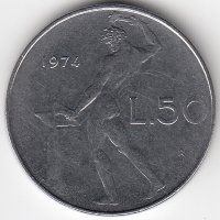 Италия 50 лир 1974 год