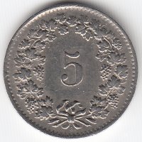 Швейцария 5 раппенов 1964 год