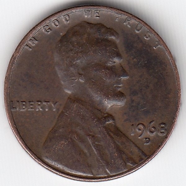 США 1 цент 1968 год (D)