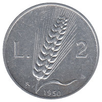 Италия 2 лиры 1950 год