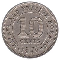 Малайя и Британское Борнео 10 центов 1960 год