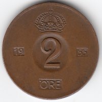 Швеция 2 эре 1955 год