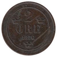 Швеция 2 эре 1876 год (F-VF)