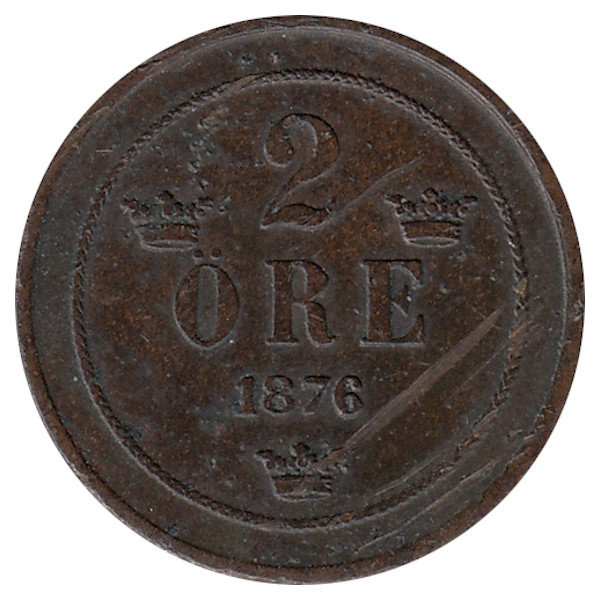 Швеция 2 эре 1876 год (F-VF)