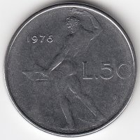 Италия 50 лир 1976 год
