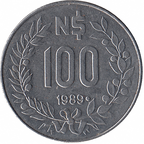 Уругвай 100 новых песо 1989 год