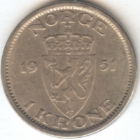 Норвегия 1 крона 1951 год (нов тип)