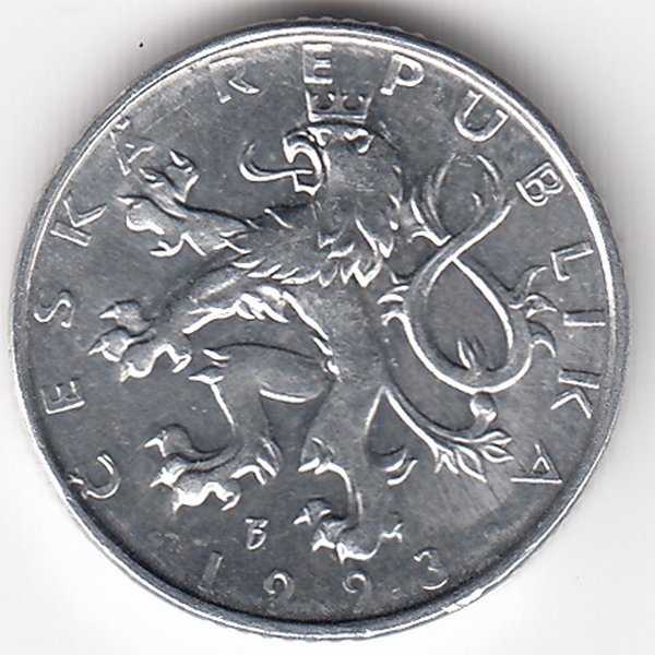 Чехия 50 геллеров 1993 год (отметка МД: «b’» – Яблонец-над-Нисой)