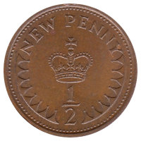 Великобритания 1/2 нового пенни 1976 год