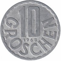 Австрия 10 грошей 1968 года