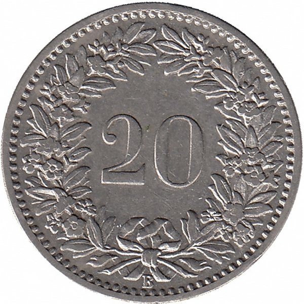 Швейцария 20 раппенов 1897 год (редкая!)
