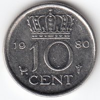 Нидерланды 10 центов 1980 год