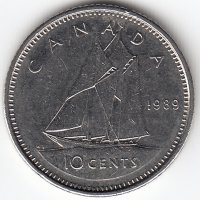 Канада 10 центов 1989 год