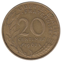 Франция 20 сантимов 1967 год
