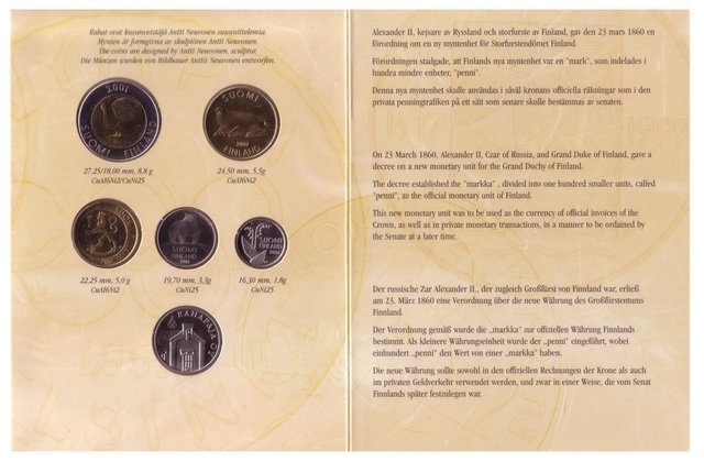 Финляндия набор из 5 монет и жетон 2001 год (выпуск 1)