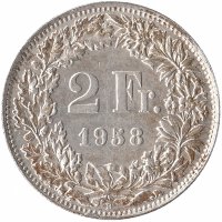 Швейцария 2 франка 1958 год (редкая!)